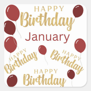 Carré heureux anniversaire Janvier anniversaire Sticker