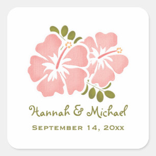 Carré Hibiscus rose Mariage Faveur Sticker Sceau