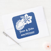 Carré Hibiscus tropical dans Sticker Bleu (Enveloppe)