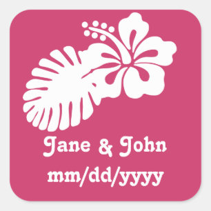 Carré Hibiscus tropical en Sticker framboise