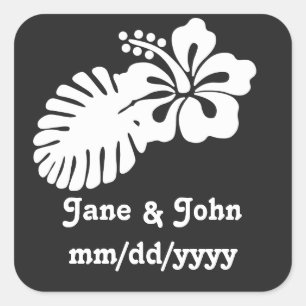 Carré Hibiscus tropical en Sticker noir