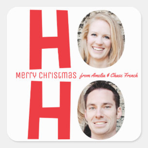Carré Ho Ho Ho Family Photo Sticker de Noël
