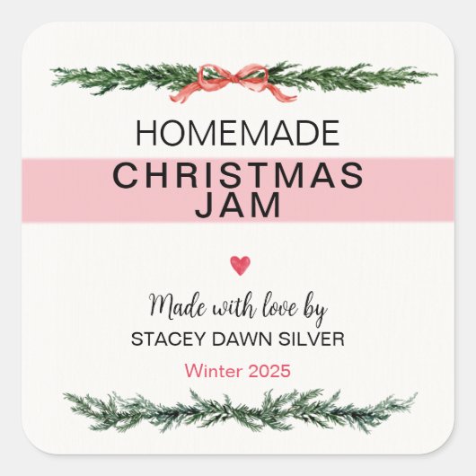 Carré Homemade Christmas Jam Canning Sticker (Devant)