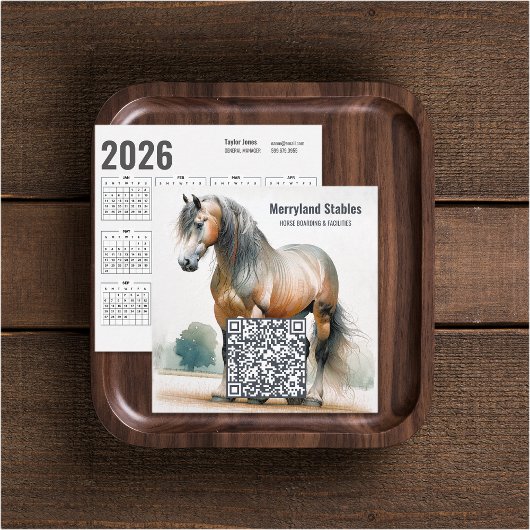 Carré Horse QR Code 2026 Calendrier Carte de visite