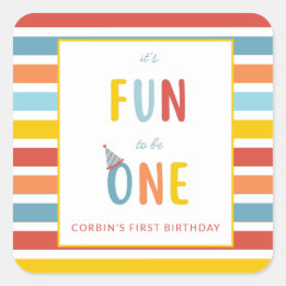 Carré It's Fun To Be One Colorful Birthday Party Sticker