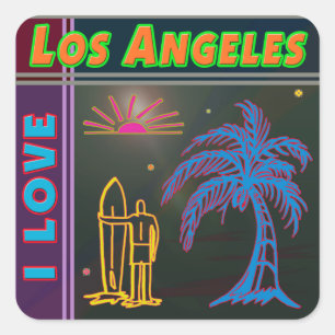 Carré "J'AIME Los Angeles" Sticker Sun, Palm Tree&Surfer