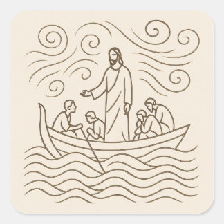 Carré Jesus Calms the Storm Line Art Sticker