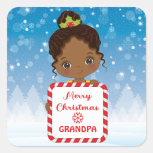 Carré Jote Black Girl tenant Candy Xmas Sticker cadre