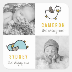 Carré Jouer Canards jumeaux garçons Nouveau bébé Sticker