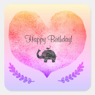 Carré Joyeux Anniversaire Chiny Coeur Elephant Sticker