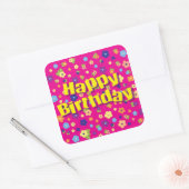 Carré Joyeux anniversaire en Sticker Flowers (Enveloppe)