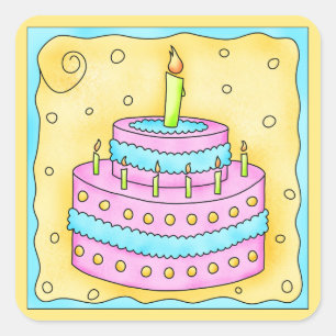 Carré Joyeux Anniversaire Pink Cake Sticker 1er