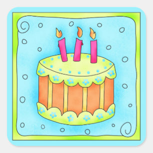 Carré Joyeux Anniversaire Turquoise Cake Sticker Troisiè