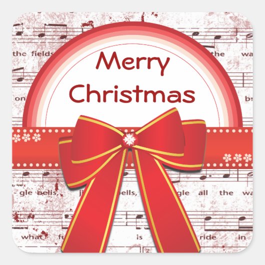 Carré Joyeux Noël rouge ruban notes Sticker (Devant)