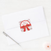 Carré Joyeux Noël rouge ruban notes Sticker (Enveloppe)