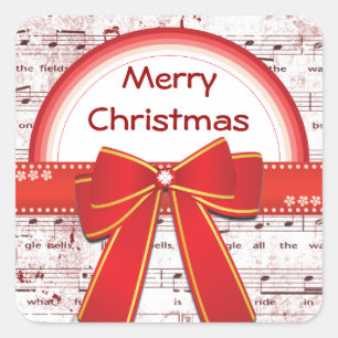 Carré Joyeux Noël rouge ruban notes Sticker