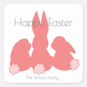 Carré Joyeux Pâques  Cute lapine  Sticker personnalisé