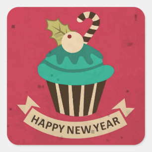 Carré Joyeux Sticker Cupcake du Nouvel An