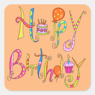 Carré Joyeux Sticker orange d'anniversaire