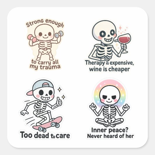 Carré Kawaii Ghost Sticker Sheet | Halloween Sticker Set (Devant)