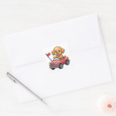 Carré Kawaii Sticker Cavapoo dans une voiture de jouets (Enveloppe)