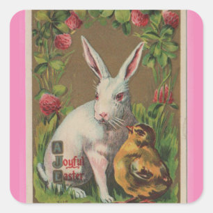 Carré Lapin vintage Avec Chick Sticker Pâques