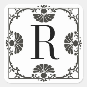 Carré LETTRE Sticker noir et blanc monogramme R