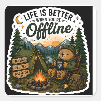 Carré Life Is Better When You're Offline Camping Sticker