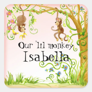 Carré Lil Monkey, Sticker Baby shower fille