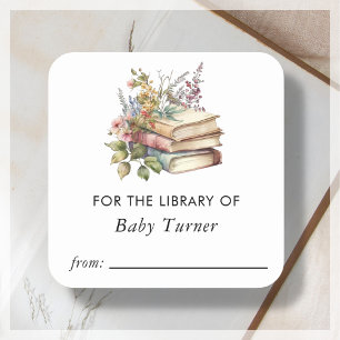 Carré Livres floraux   Sticker pour plaque de Baby showe