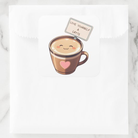 Carré Love Yourself A Latte - Sticker Kawaii Coffee (Sac)