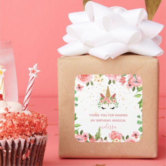 Carré lugubre licorne floral merci Sticker (Fête)