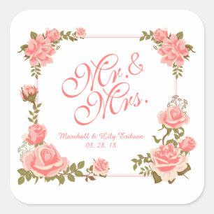 Carré M. & Mme Elegant Sticker Mariage Floral
