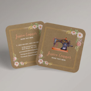 Carré Machine à coudre carte de visite kraft floral