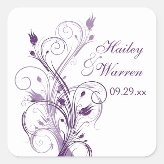 Carré Mariage floral violet et blanc Favoriser Sticker (Devant)