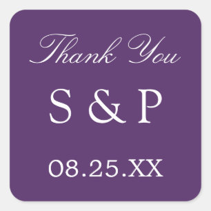 Carré Mariage violet foncé Favor Sticker Merci