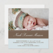 Carré Marron & Bleu | Faire-part de naissance (Devant / Derrière)