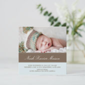 Carré Marron & Bleu | Faire-part de naissance (Debout devant)