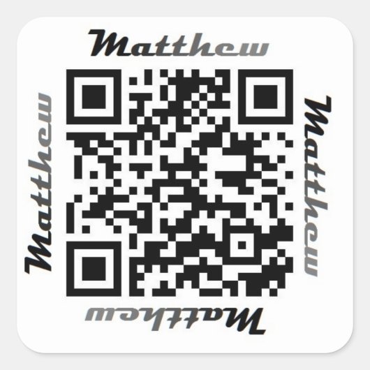 Carré Matt (Matthew) QR Code Sticker de NOM personnalisé (Devant)
