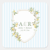Carré Mediterranean Lemon Coastal Wedding Square Sticker (Devant)