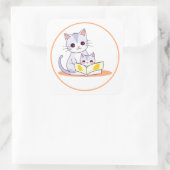 Carré Mère Chat Lecture à son chaton rond Sticker Kitten (Sac)