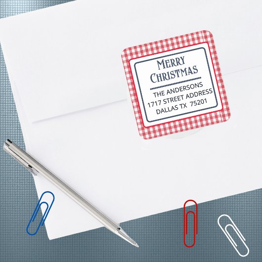Carré Merry Christmas Gingham Plaid 1.5" Address Sticker