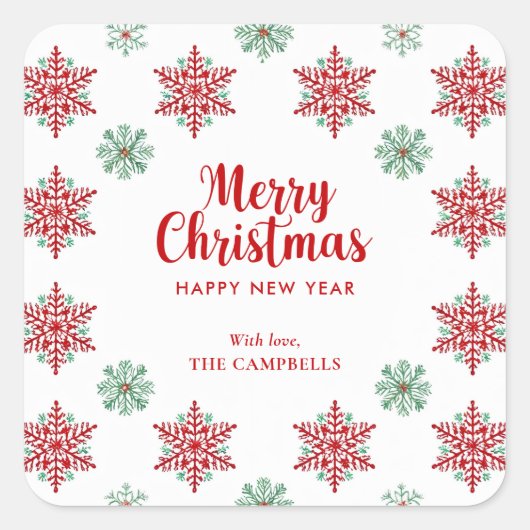 Carré Merry Christmas Snowflake, Holiday Gift Sticker (Devant)