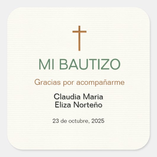 Carré Mi Bautizo Favor Sticker Custom Baptism Label (Devant)
