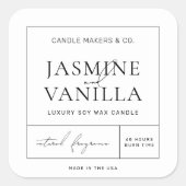 Carré minimaliste Étiquette Élégant noir blanc (Devant)