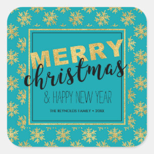 Carré Moderne Elegant Or Bleu Joyeux Noël - Sticker