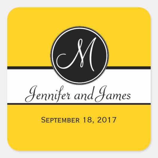 Carré Monogramme jaune noir Favour Sticker (Devant)