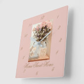 Carré Mur Horloge avec chiffres Accueil Sweet Home (Angle)