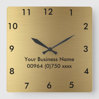 Carré Mur Horloge Couleur Or - Pour Business Promo