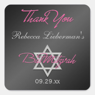 Carré Noir, Argent, Rose 1,5" Sq. Sticker bat mitzvah